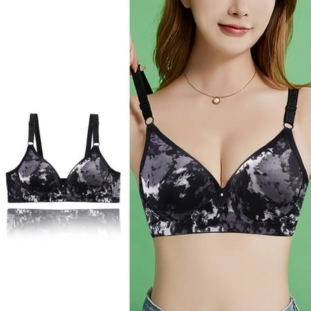 Clearance! Weikingp Bras for Women Women S Sexy Comfortable Medium And Old Age Large No Thin Three Breasted Printing Traditional Bra Bralettes for Women Plus Size Lingerie Black 42