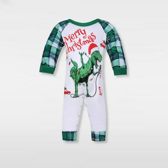 Ensemble de Pyjama Familial 2 Pcs Col Ras du Cou Imprimé Dinosaure Tenue Quotidienne (Vert P Papa)