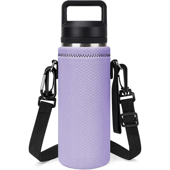TRAHOO-Water Bottle Holder Strap Compatible with YETI Rambler Bottle 18oz, Yonder Bottle 600ml/20oz, Insulated Neoprene Water Bottle Sling Carrier Bag with Wrist Strap, Light Purple