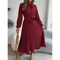 thumbnail image 2 of Yesfashion Autumn and Winter Elegant Women's Dress Stand Up Collar Long Sleeved Waist Cinched Long Skirt, 2 of 8