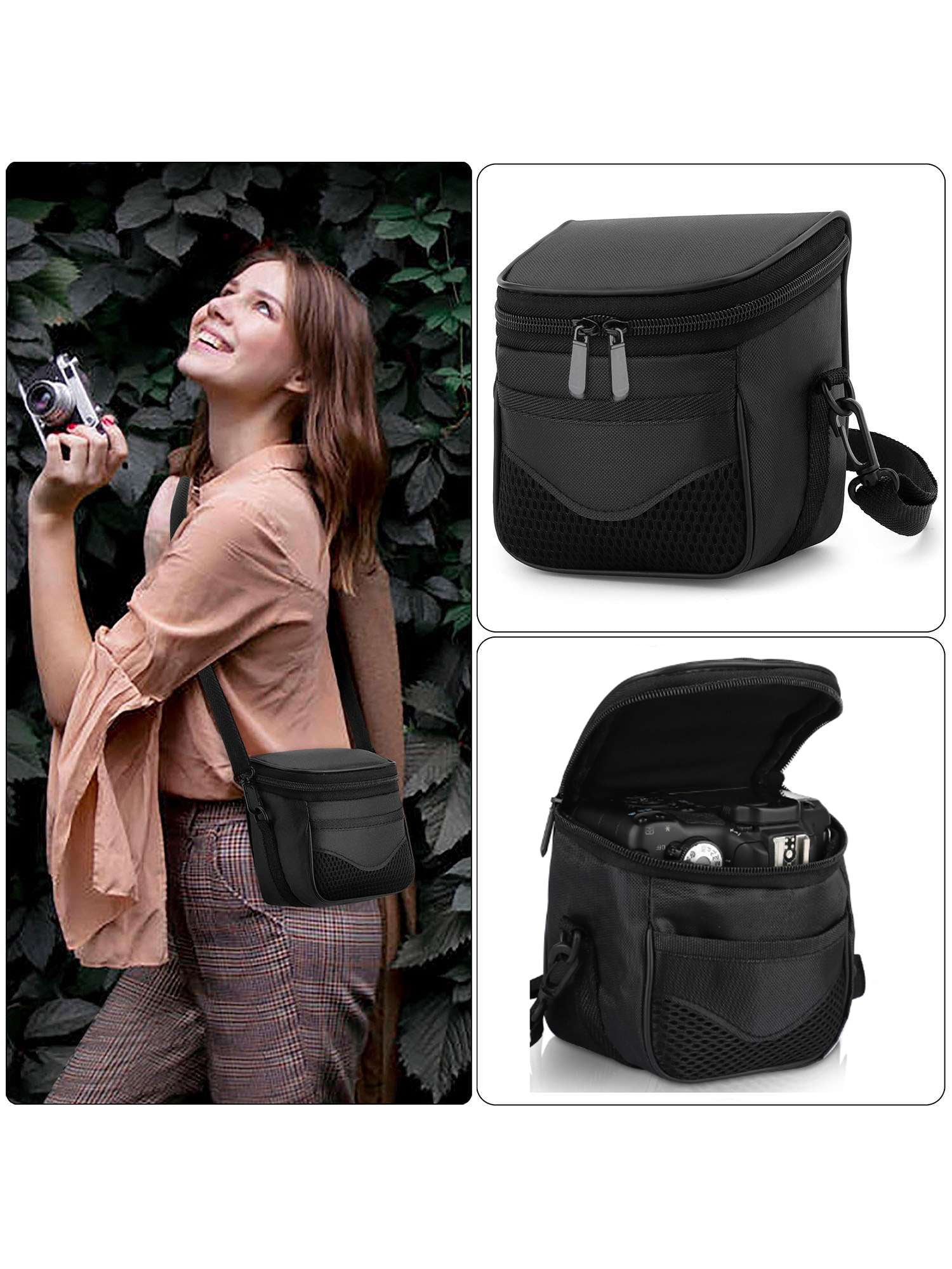 Luxtrada Small Camera Shoulder Bag Protective Case Pouch Zipper Adjustable for Mirrorless, Black