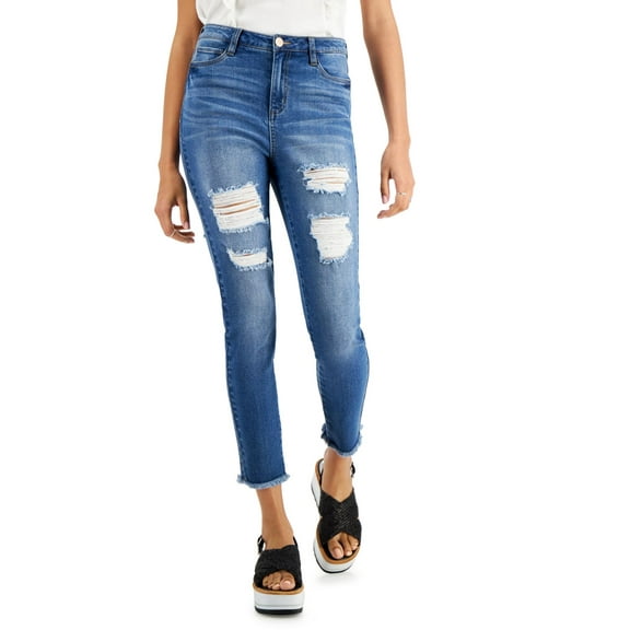 Dollhouse Destructed High-Rise Raw-Hem Skinny Jeans, Blue/5