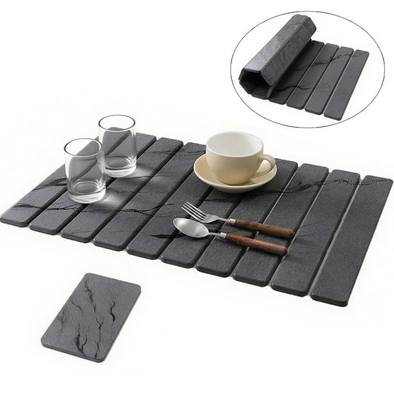TOPCHANCES Dish Drying Mat for Kitchen Counter, 2-Piece Diatomite Collapsible Dish Drying Mat with 1x Large Drying Mat and 1 x Small Drying Mat (Gray)