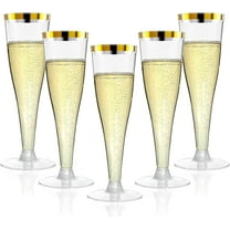 "20 Pack Champagne Flutes Plastic Wine Glasses Disposable, 4.5 Oz Gold Rim Mimosa Glasses for Engagement Wedding Birthday New Years Eve Xmas Party Supplies, Toasting Cocktail Cups