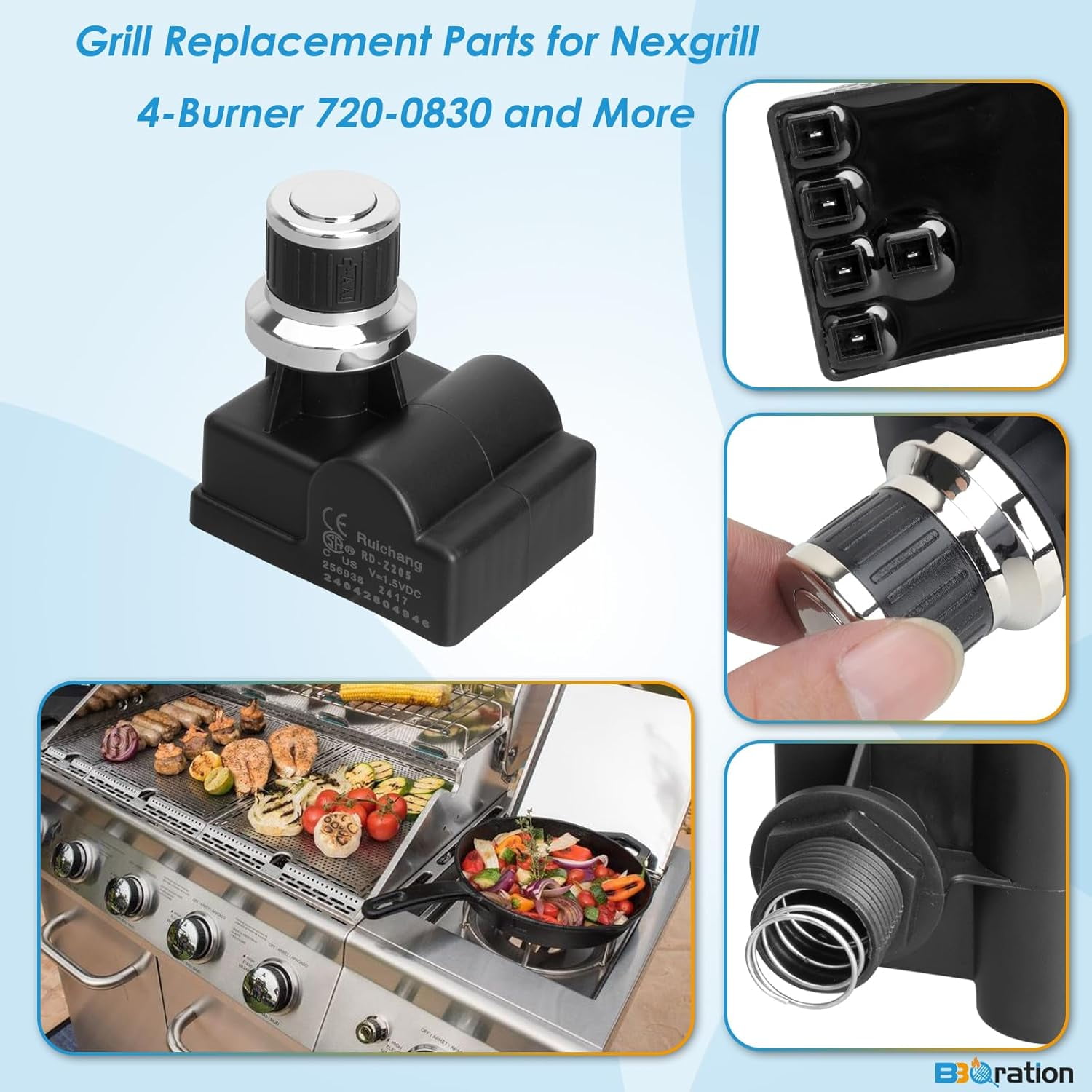 DHL-128-5Q Grill Igniters Kit for Nexgrill Replacement Parts 5 Outlet Tact Push Button Igniter w/Wire Parts 720-0830 720-0830H 720-0958A