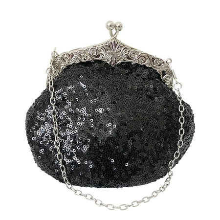 Sequin Beaded Purse - Chicastic Fully Sequined Mesh Beaded Antique Style Wedding Evening Formal Cocktail Clutch Purse - Black