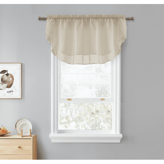 Kate Aurora Living Crystal Sheer Double Layered Rod Pocket Ascot Window Valances - Linen