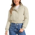 thumbnail image 4 of INSPIRE CHIC Women's Winter Bomber Jacket Outwear Baggy Padded Cropped Coats XS Beige, 4 of 6