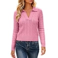 thumbnail image 5 of Edvintorg Sueters De Mujeres Fall Sweater Plus Size Women Long Sleeve Casual Pullover Top V Neck Loose Knit Sweaters Fashion Clothing Pink XL, 5 of 9