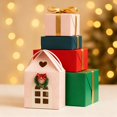 thumbnail image 4 of Christmas Wonderland Cottage Gift Box, 3D Pop Up Christmas House Gift Boxes, Paper Treat Boxes for Holiday Party Favors, Cookie Candy Packaging, Festive Goodie Bags Decorations(1PC Pink A), 4 of 5