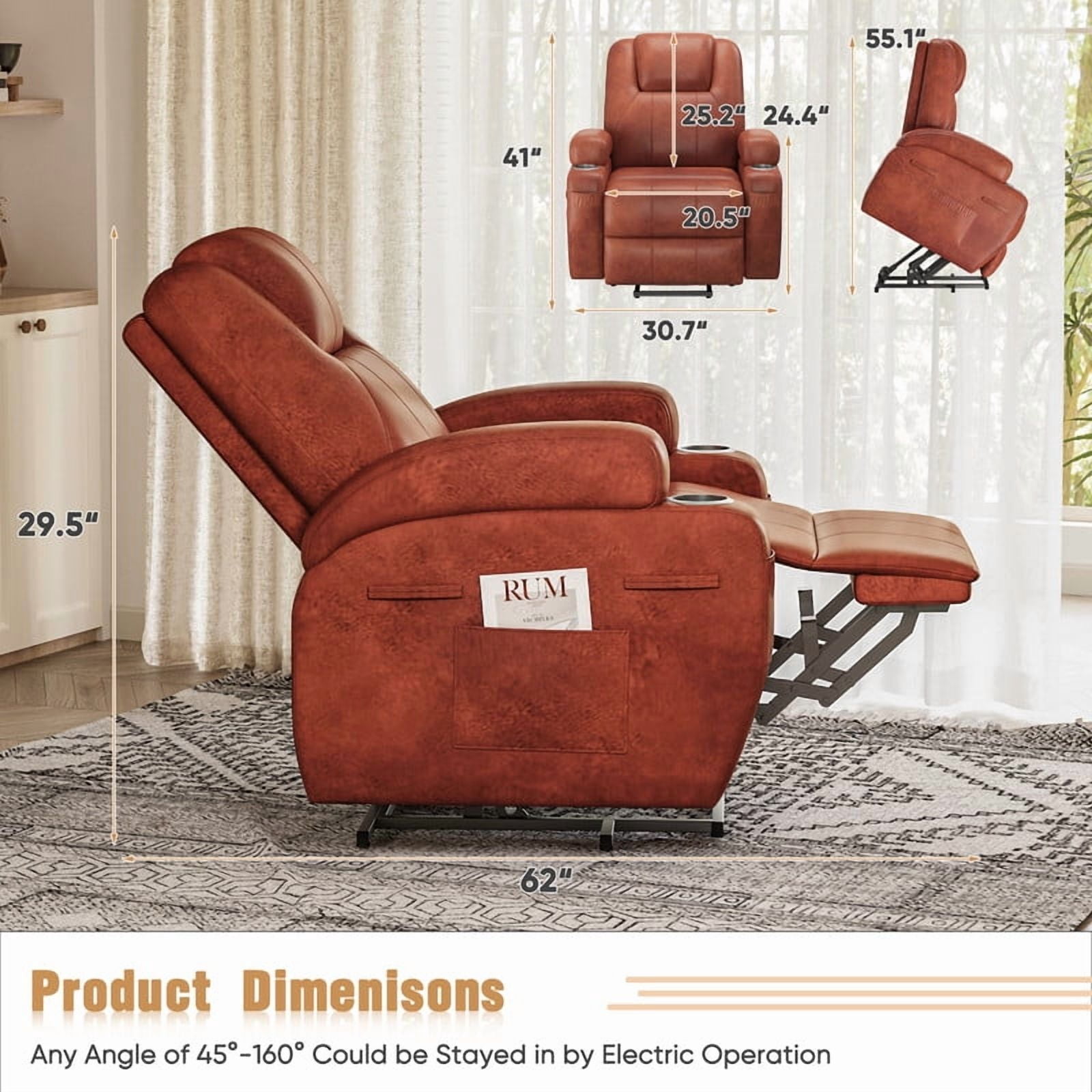 Homall Power Lift Recliner Chair Massage Designed Leathaire Fabric Single Sofa Specifically for Nursing,Brown