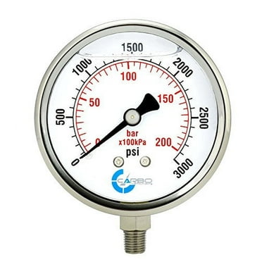 GJX  4" Pressure Gauge, Stainless Steel Case, Chrome Plated Brass Connection, Liquid Filled, 0-3000 psi/kPa, Lower Mount 1/4" NPT