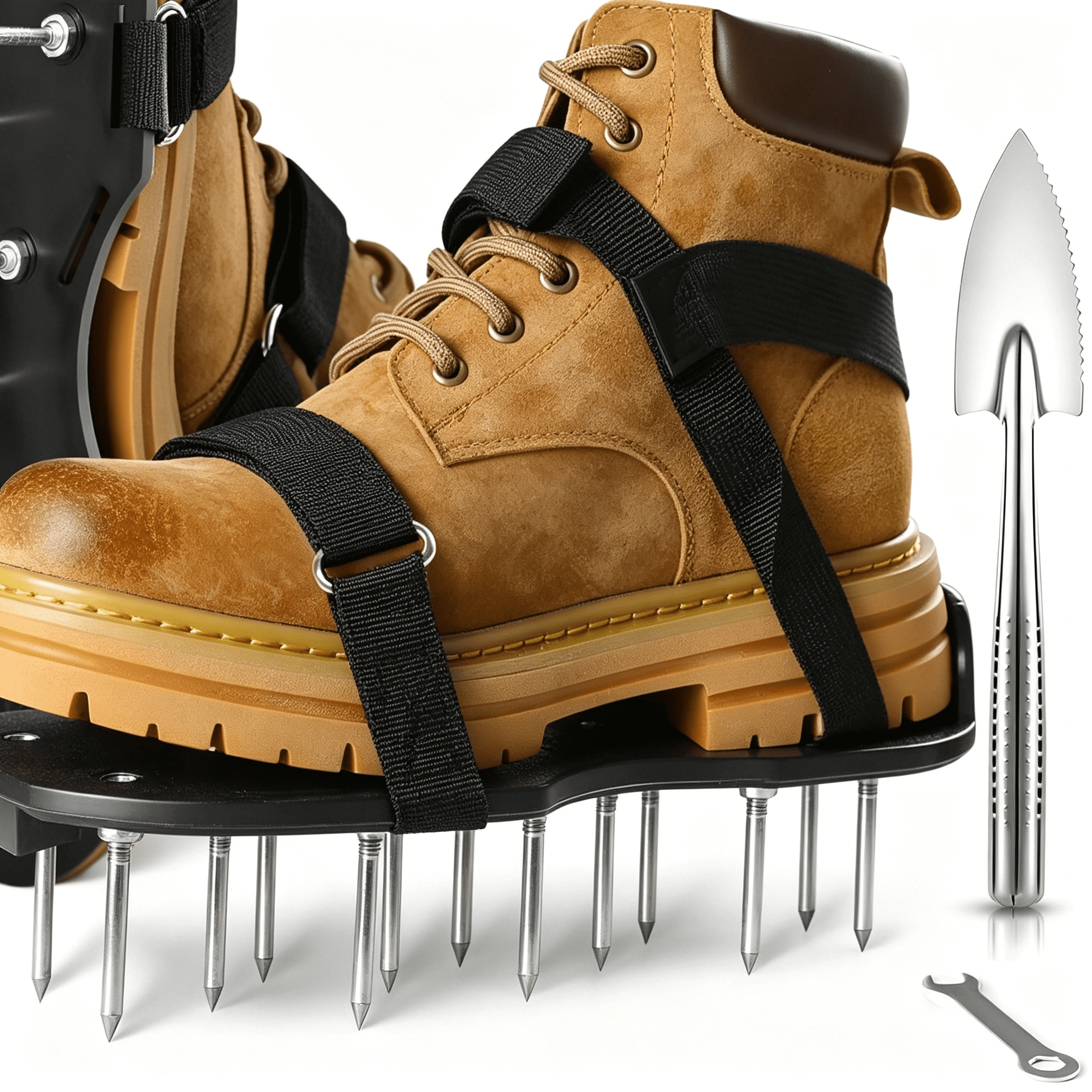 GJX 2026 New Lawn Aerator Shoes,Upgrade 2.2'Heavy Duty Spike Shoes Lawn Aerating with Hook&Loop Straps,Free-Installation Grass Aerator Lawn Tool One Size Fits All Spiked Sandals for Yard Patio Grass