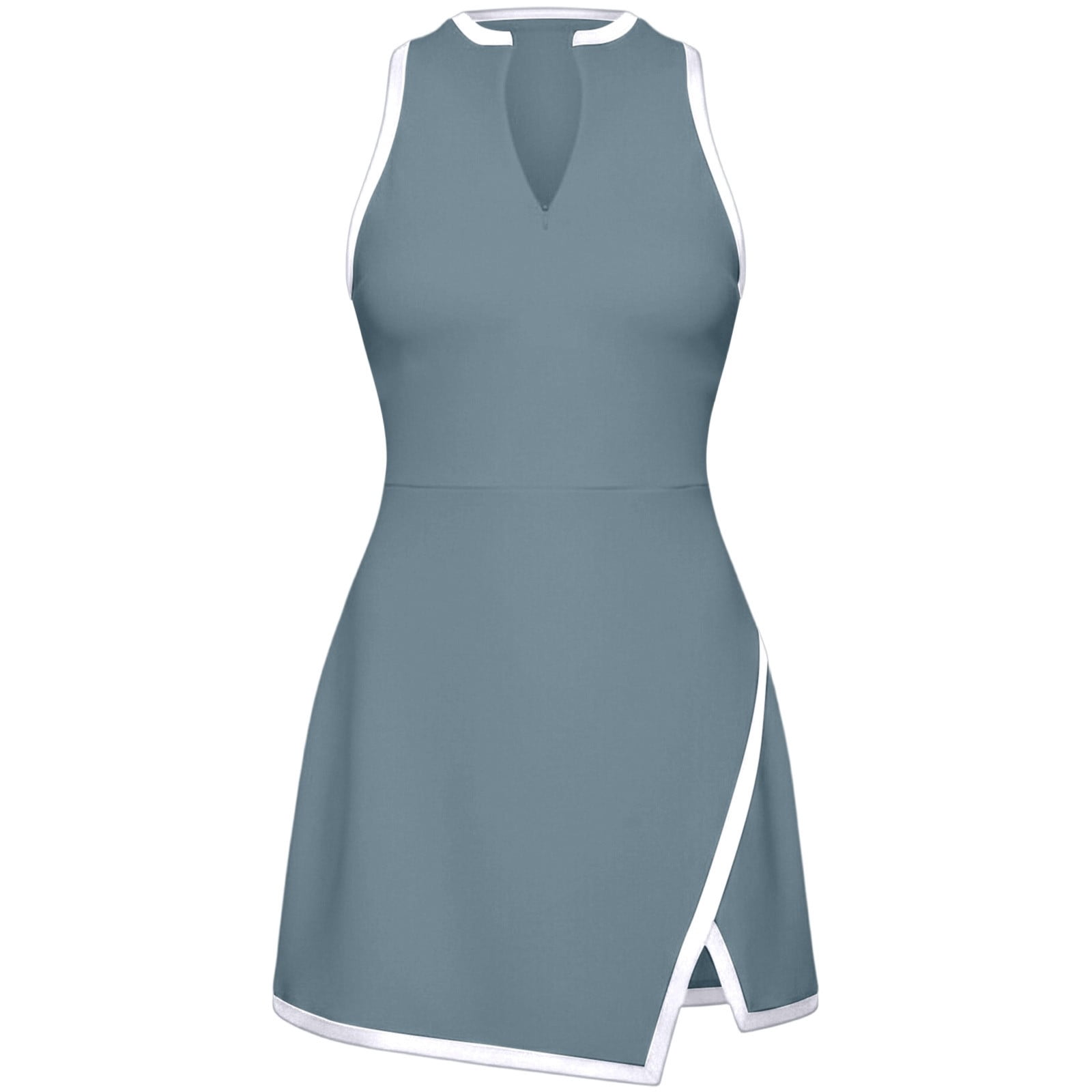 Wang6 Tennis Dress for Women Sleeveless Golf Dresses Zip up Stand Collar Workout Athletic Gym Dresses Light Blue XXL