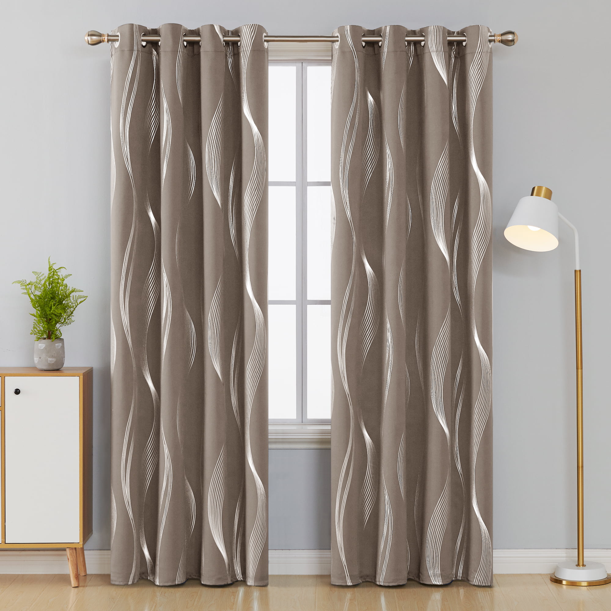 Black Estelar Textiler Geometric Silver Wave Line Pattern Window Curtain Valance Rod Pocket 38 Inch by 18 Inch Pack of 2 Pieces
