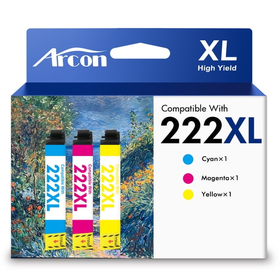 222 XL Ink Cartridges 3 Pack Compatible for 222XL 222 Color Printer Ink T222 T222XL for Expression Home XP-5200 WF-2960 All-in-One (Cyan, Magenta, Yellow)