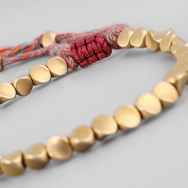 Pulsera de cuerda de cuentas de cobre tibetano hecha a mano y pulseras de hilo de cera unisex TUNC Sencillez