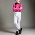 thumbnail image 6 of Samdudou Boys 2 Piece Formal Outfit Long Sleeve Button Down Shirt and Adjustable Suspenders Trousers Pants Set Gentleman Suit Wedding Guest Dress for Party and Speech, 6 of 6