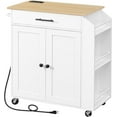 thumbnail image 1 of Kitchen Island with Power Outlet, Kitchen Storage Island with Spice Rack and Drawer, Rolling Kitchen Cart on Wheels, for Home, Kitchen and Dining Room, White and Natural WN82UZD01G1, 1 of 9