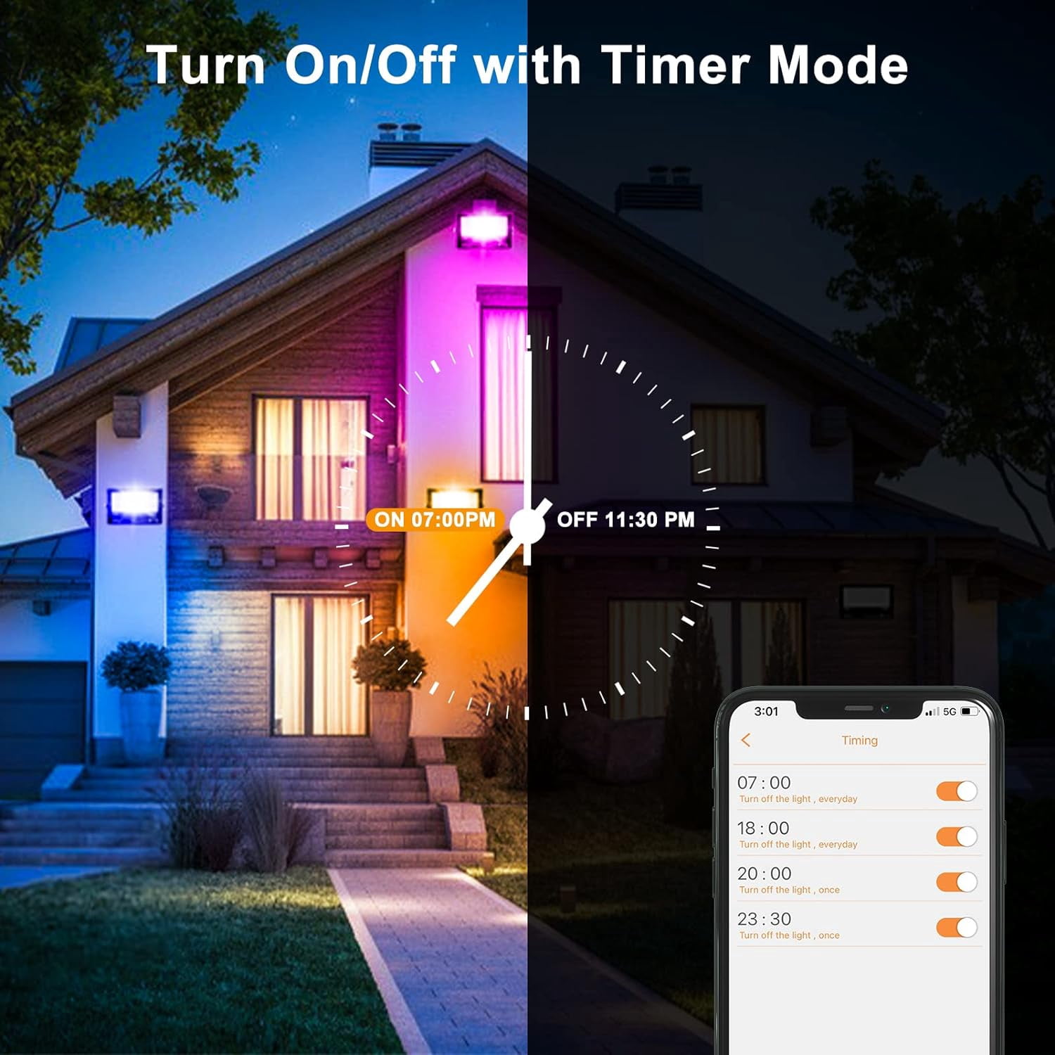 LED RGB Flood Light Outdoor 500W Equivalent, Smart Color Change & Daylight 5700K Landscape Lighting, IP66 Waterproof Patio Lights via App Control, Indoor Ambient Lighting, Uplighting for Yard Pathway