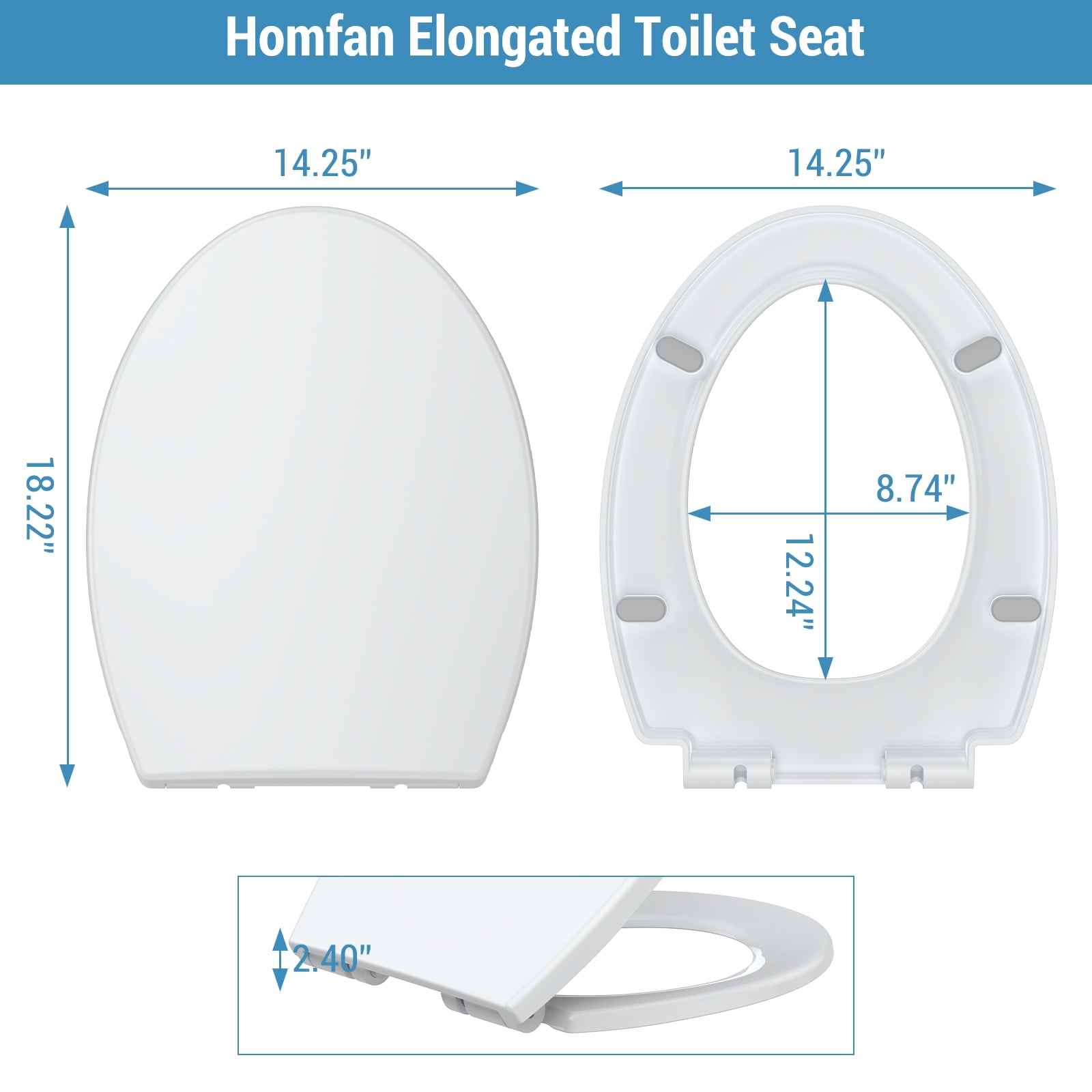 Soft Close Elongated Toilet Seat – Quick Release, Non-Slip Stable Hinges, Easy Clean, Durable White Polypropylene – Fits Most American Standard Bathrooms – White, Elongated, Regular