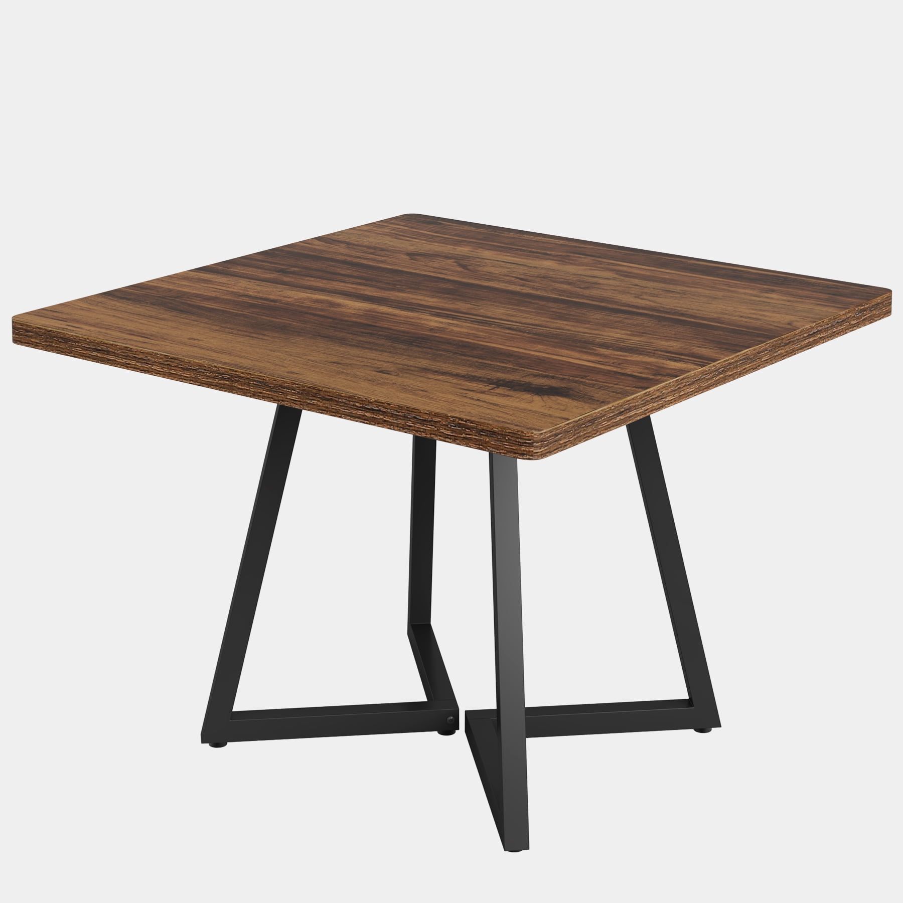 MAYEERTY 31.5" Square Dining Table for 4, Vintage Brown MDF Top Black Industrial Metal Legs