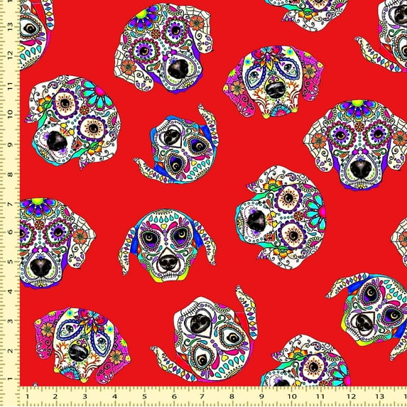 eloria Animal Face Cotton Fabric Squares Sewing Supplies Printed Fabric for 1 Yard, Red