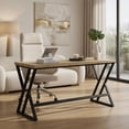 thumbnail image 3 of Demi Bonn 59 Inch Computer Desk, Waterproof Surface, 210LBS Capacity, with Heavy-duty Metal Frame and Crossbar-Gray, 3 of 8