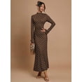 thumbnail image 3 of Dark Brown Polka Dot High Neck Flare Sleeve Maxi Dress For Women, 3 of 7