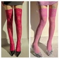 thumbnail image 3 of Colorful Fishnet Mesh Over Knee Long Boot Socks for Women Full Lace Flower Pattern Thigh High Stockings Lingerie Hosiery, 3 of 21