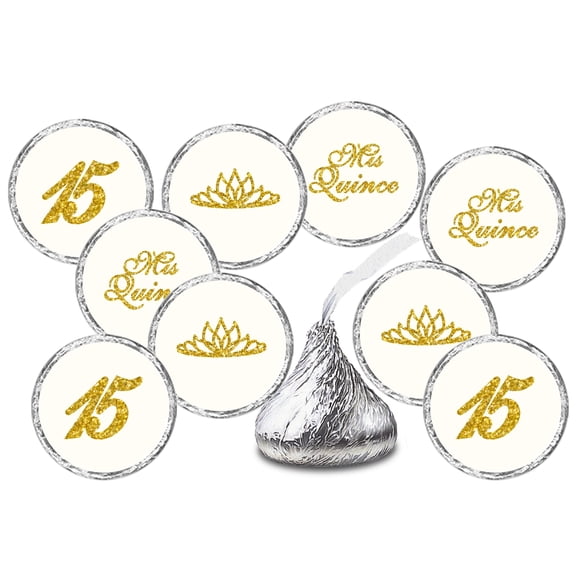 Stickers RokAPary Mis Quince 216 etiquetas doradas para chocolates