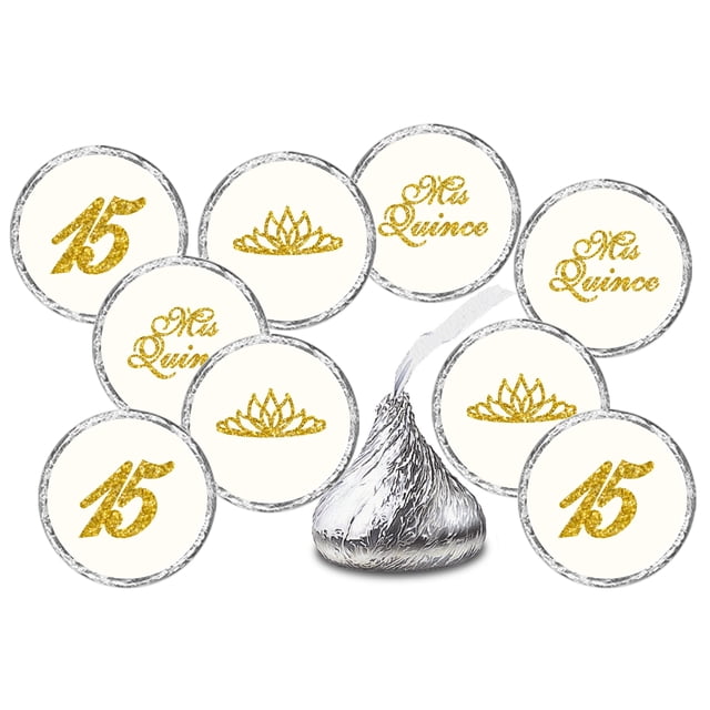 Stickers RokAPary Mis Quince 216 etiquetas doradas para chocolates