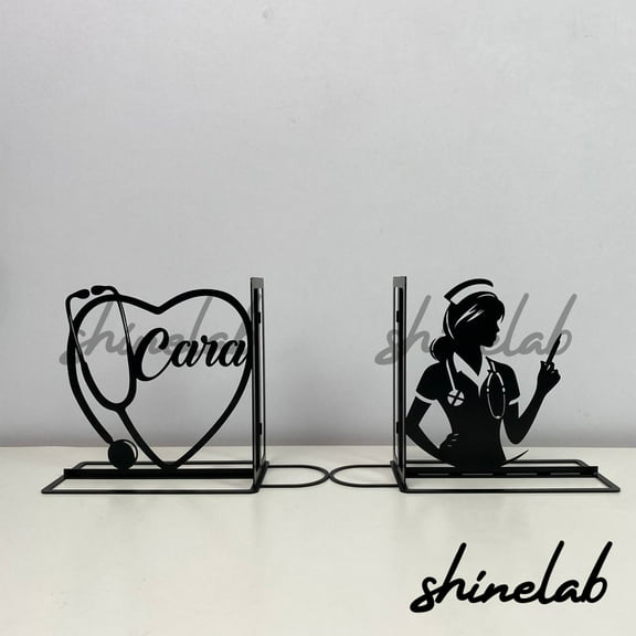 Shinelab Stethoscope Metal Bookend Nurse Name Bookend, Fantasy Medical Bookshelf Decor 5486