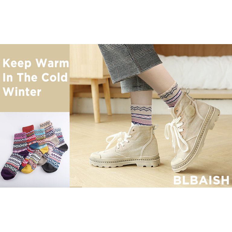 JINDUN 5 Pairs Warm Wool Socks for Women, Thick Knit Thermal Crew Winter  Warm Socks