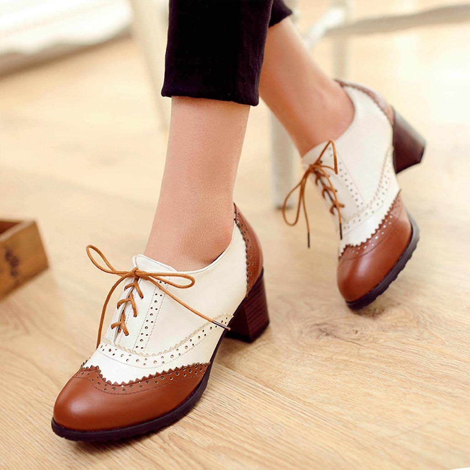 Oxford Chaussure A Bout Rond Femme Chaussures Oxford à Talon Épais