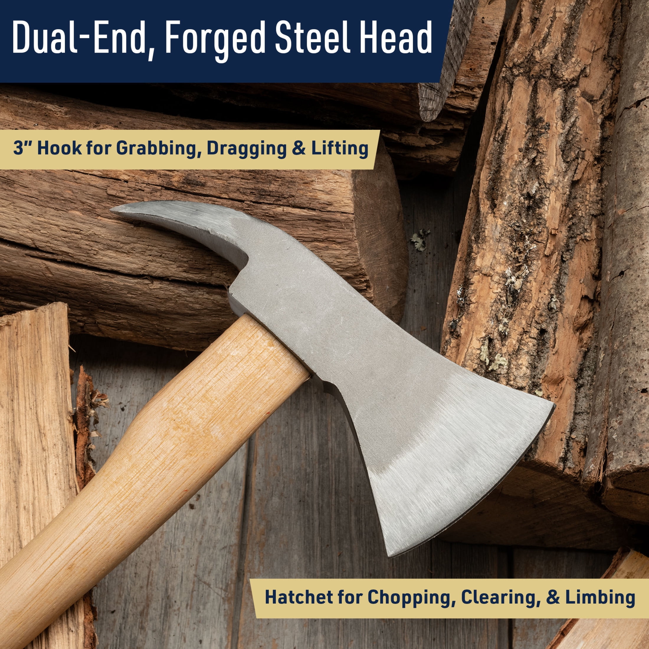 Kings County Tools 21” Wood Splitting Axe with Log Pick, Forged Steel Hatchet Head and Wooden Handle
