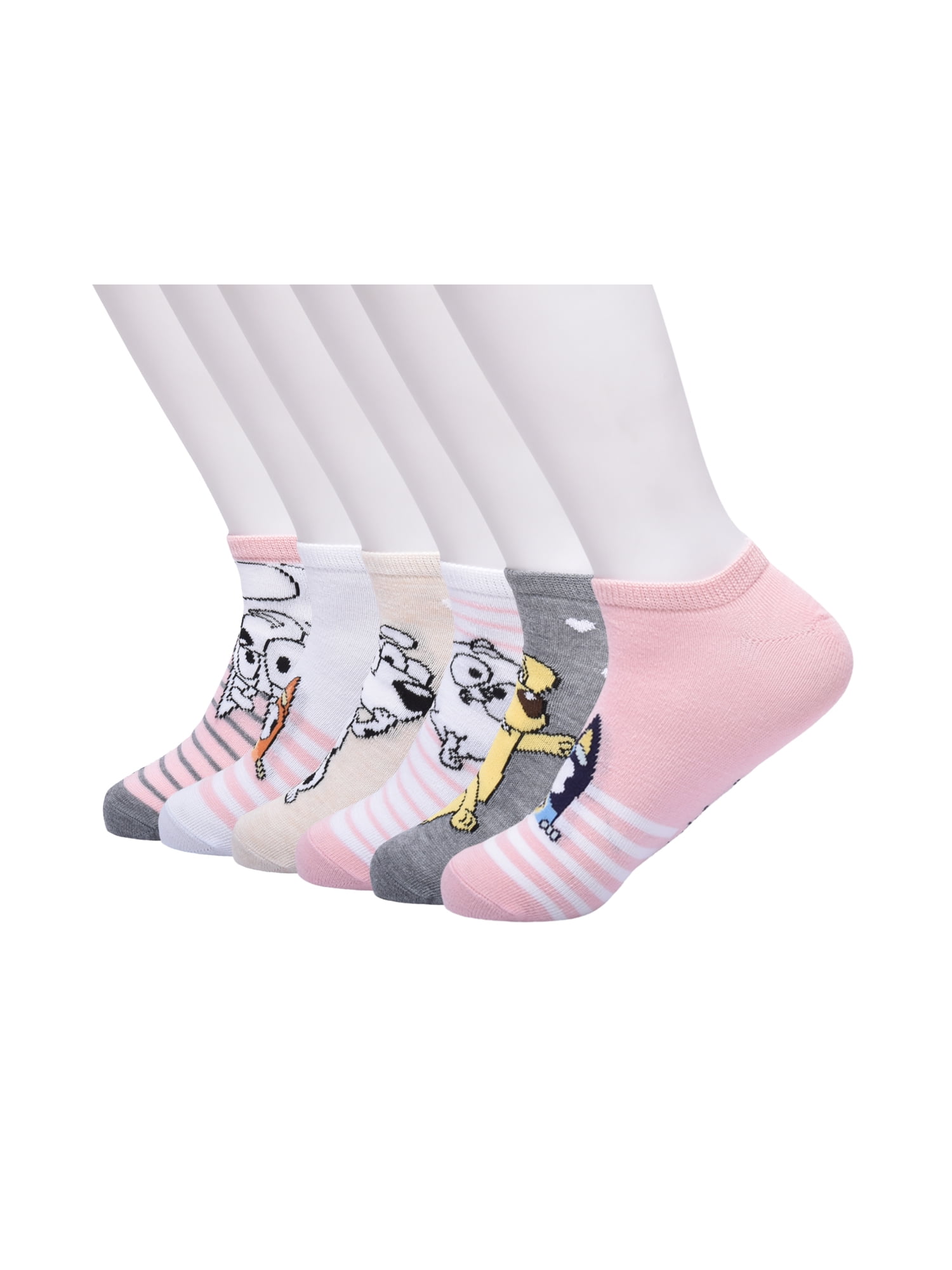 Bluey Girls No Show Socks, 6-Pack, Sizes S-L (4-10.5)
