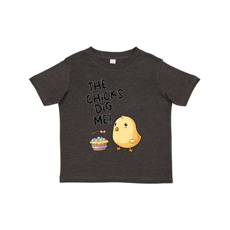 

Inktastic The Chicks Dig Me Easter Baby Chick with Basket and Eggs Gift Toddler Boy or Toddler Girl T-Shirt