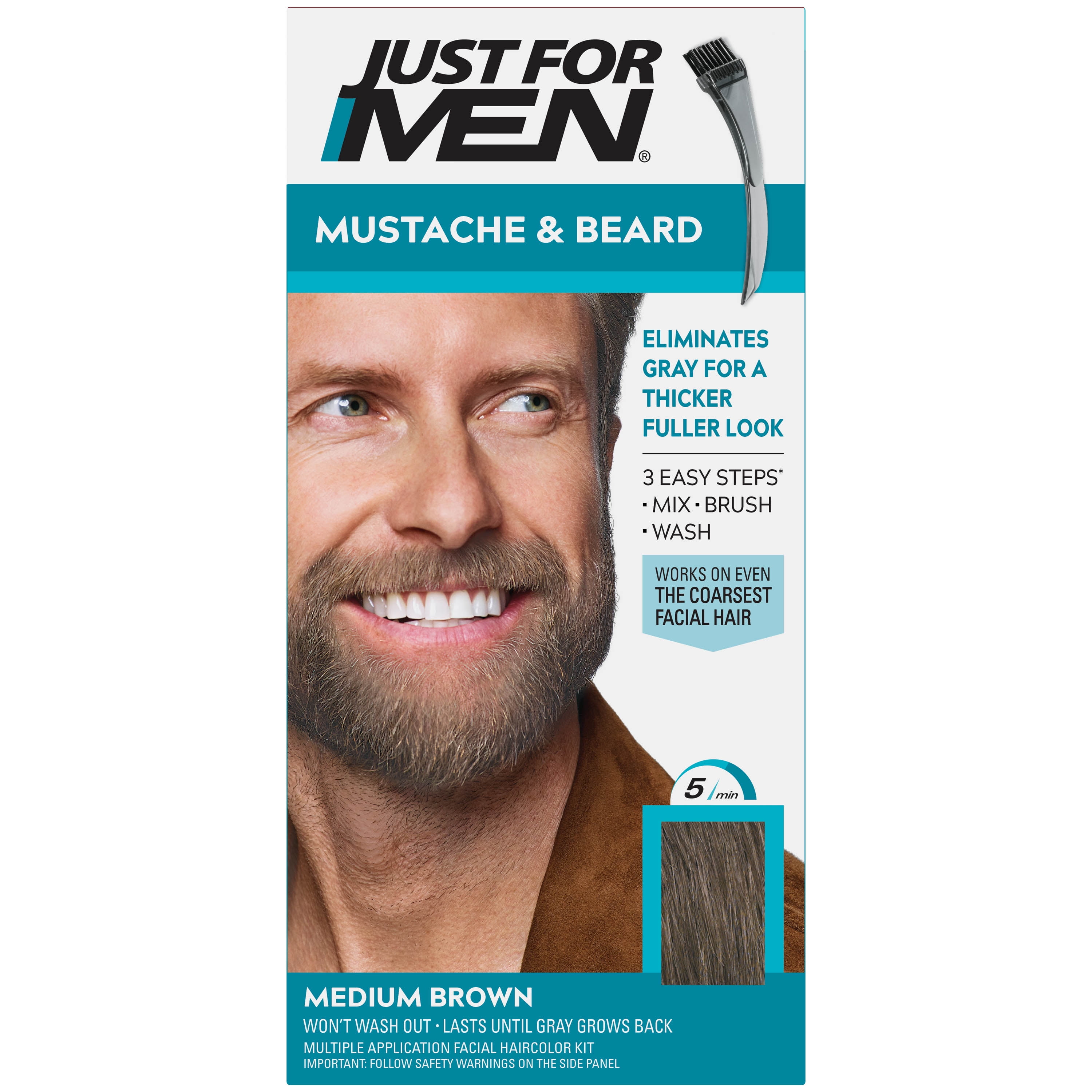 Just For Men Mustache and Beard Coloring for Gray Hair, M-35 Medium Brown -  