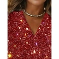 thumbnail image 2 of ZOELNIC Women's Sparkly Sequin Blouse Long Sleeve V-Neck, Dressy Casual Loose Top, 2 of 5