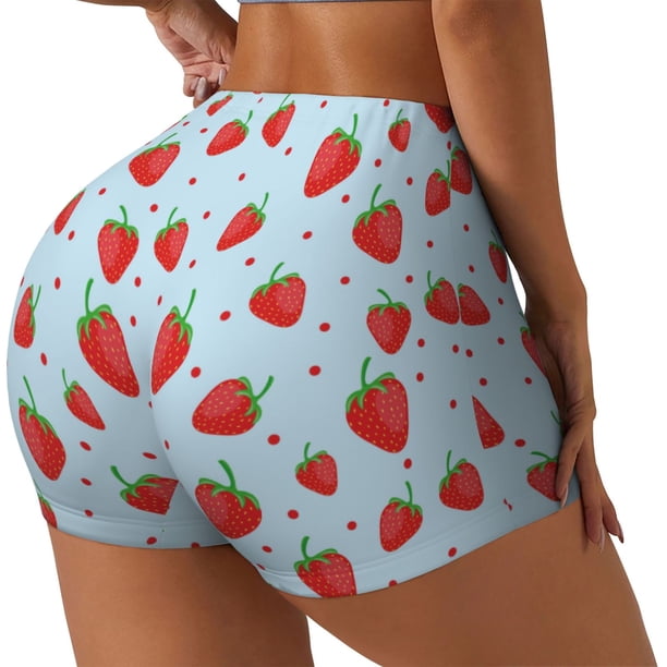 Fotbe Strawberry Shorts Sin Costuras – Shorts Deportivos de Cintura Alta para Mujer, Elásticos para Gimnasio, Yoga, Running o Ciclismo-Large