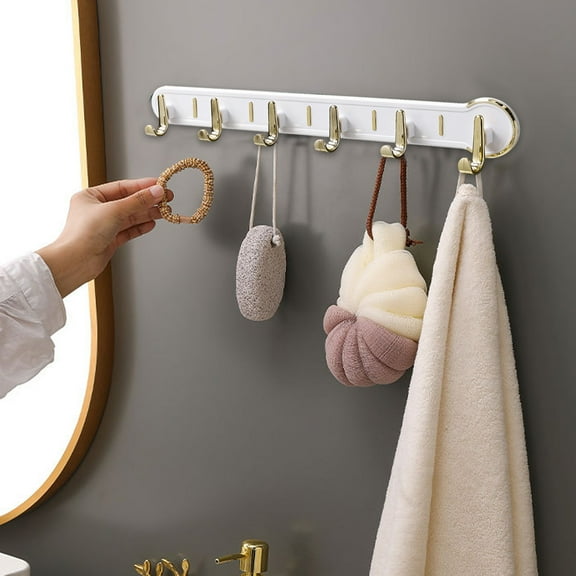 Wall Mounted Coat Rack with 6 Hooks, Heavy Duty Adhesive Towel Hooks for Hanging Clothes and Organizing, Space Saving Utility Hooks for Bathroom, Kitchen and Dorm