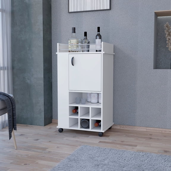 Engineered Wood White Bar Cart With Elegant Finish - Add A Sophisticated Touch Smooth Move Easily Around Your Space