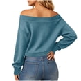 thumbnail image 4 of SSZMDLB Women Off Shoulder Long Sleeve Sweater Casual Loose Fit Comfy Basic Tops For Party Daily Wear Fall Winter, Light Blue M, 4 of 6