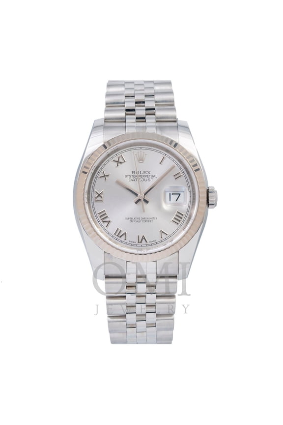 Pre-Owned Rolex Datejust 36MM 116234 Silver Roman Dial Fluted Bezel Stainless Steel Jubilee Bracelet