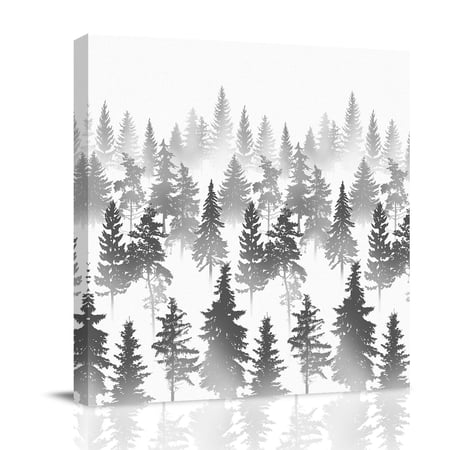 Canvas Wall Art Black Grey Forest Framed Canvas Prints for Bathroom Kitchen Contemporary Silhouette Abstract Art Gallery Wrapped Wall Decor for Home Office Gifts 10 x10 Ship Next Day