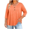 thumbnail image 4 of NominalSnug Womens Plus Size 3/4 Sleeve Tops V Neck Button Tee Shirts Dressy Casual Blouse Basic Loose Fitted Tunic Top, 4 of 6