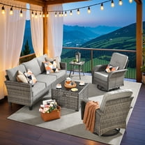 Vcatnet Patio Furniture Sets, 5 Pieces Wicker Outdoor Sectional Sofa, Rattan Patio Outdoor Conversation Set with Swivel Rocking Chairs and Coffee Table, Dark Gray