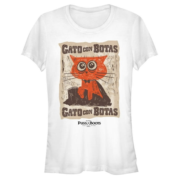 Junior's Puss in Boots: The Last Wish Gato Con Botas Poster Graphic Tee White 2X Large