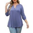 thumbnail image 2 of VERABENDI Women's Plus Size Tops 3/4 Sleeve Shirts Dressy Casual Metal Buckle V-Neck Tunic Blouses,M-4XL, 2 of 11